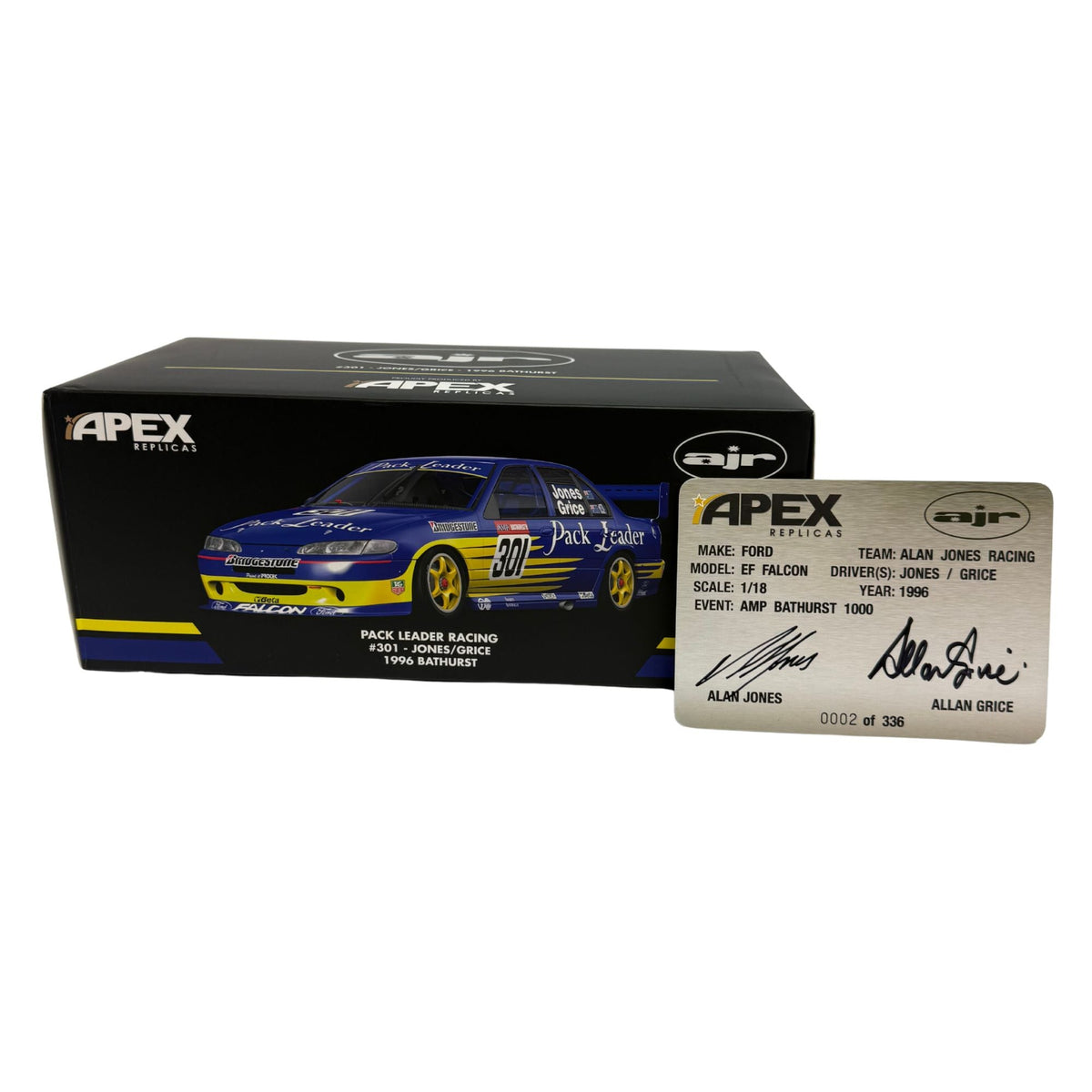 Certificate #2 - Ford EF Falcon - 1996 Bathurst 1000 - #301 Jones / Grice - 1:18 Scale Diecast Model Car