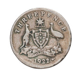 Australia 1922/21 Overdate Threepence Good-Very Good