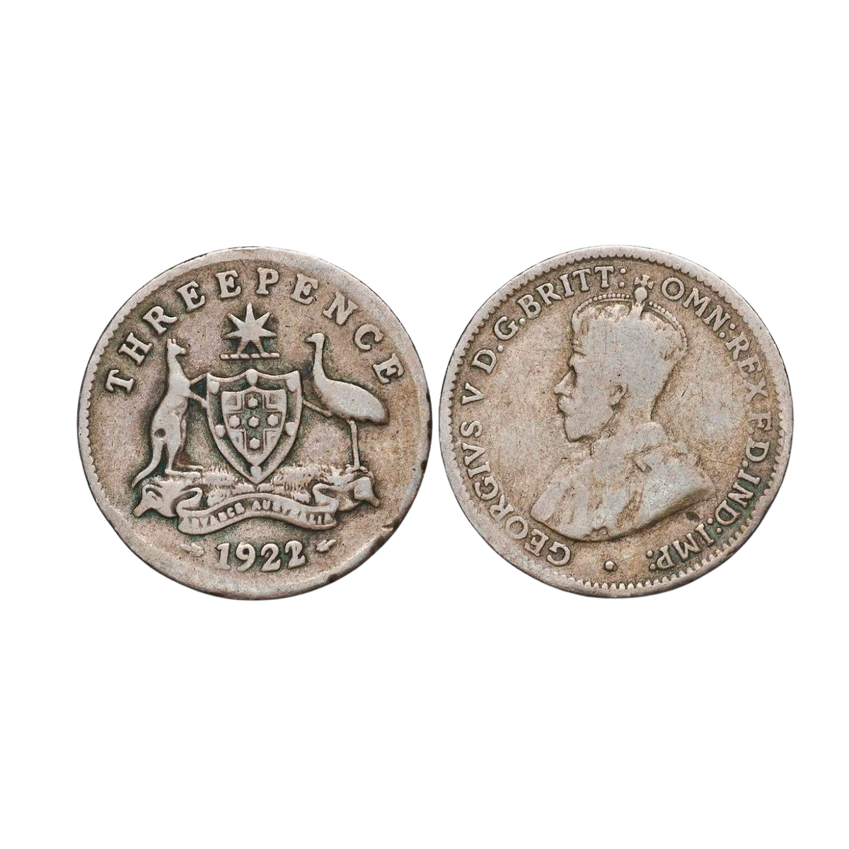 Australia George V 1922/21 Threepence Good-Very Good with FREE 1910-64 Threepence & Sixpence Good-Uncirculated 100-Coin Collection (No Overdates)