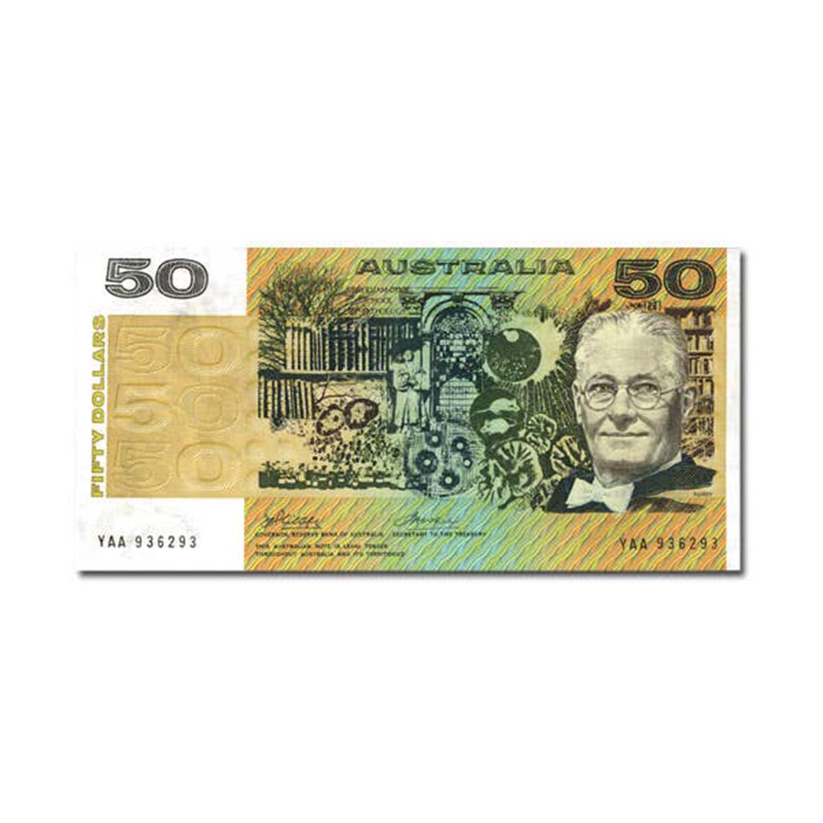 Australia 1973 $50 R505F Phillips/Wheeler YAA First Prefix Uncirculated Banknote