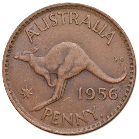 1956Y Penny with Melbourne Obverse Standard Type Pair Ave Circ