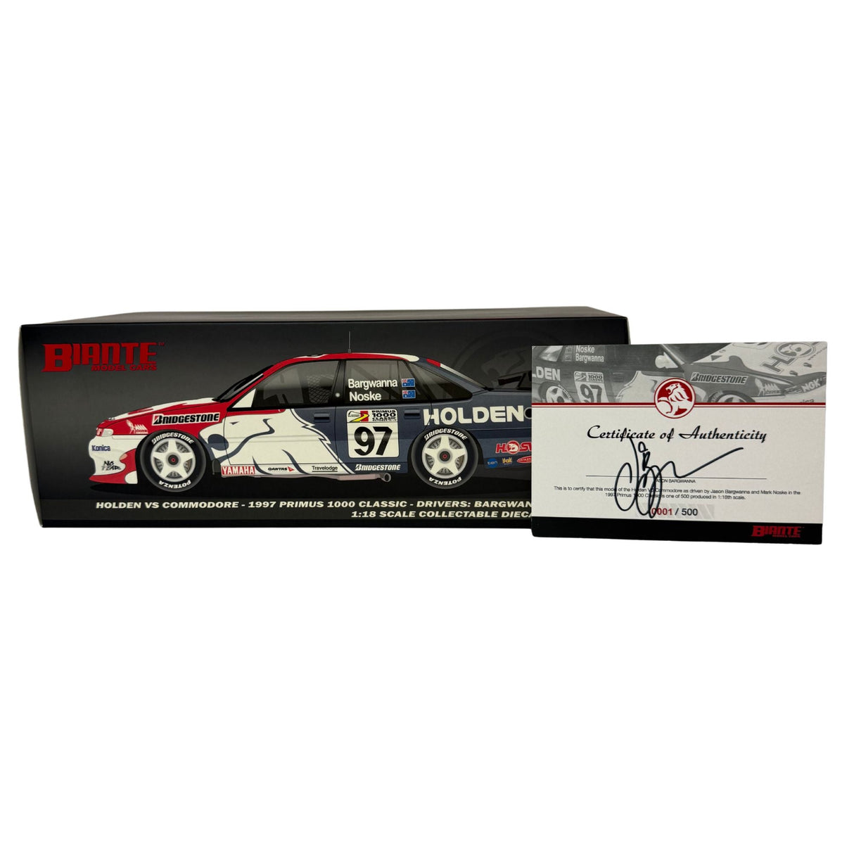 Certificate #1 - HOLDEN COMMODORE VS 1997 PRIMUS 1000 CLASSIC #97 BARGWANA/NOSKE - 1:18 Scale Diecast Model Car