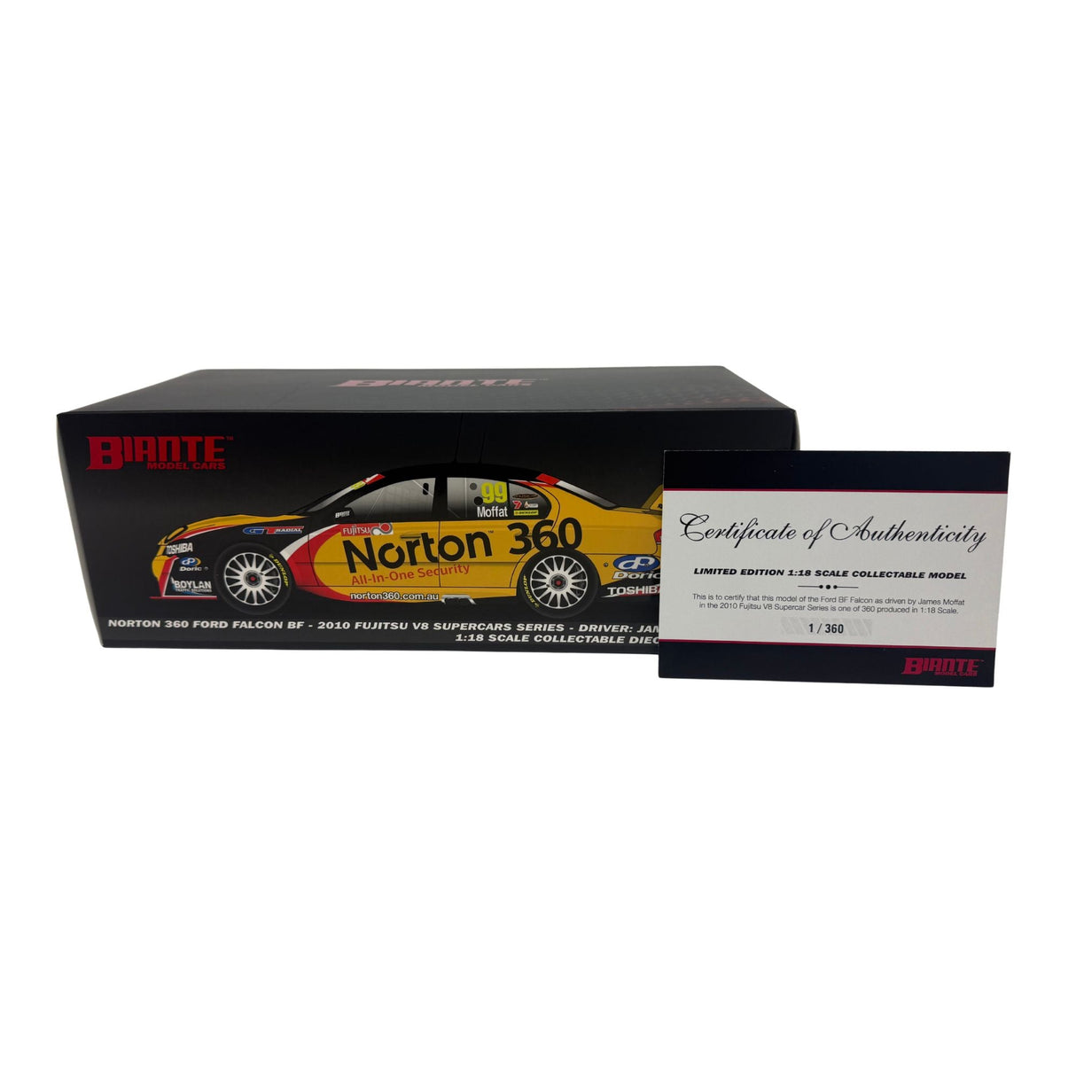 Certificate #1 - FORD FALCON BF V8 SUPERCAR - FUJITSU 2010 #99 JAMES MOFFAT  - 1:18 Scale Diecast Model Car