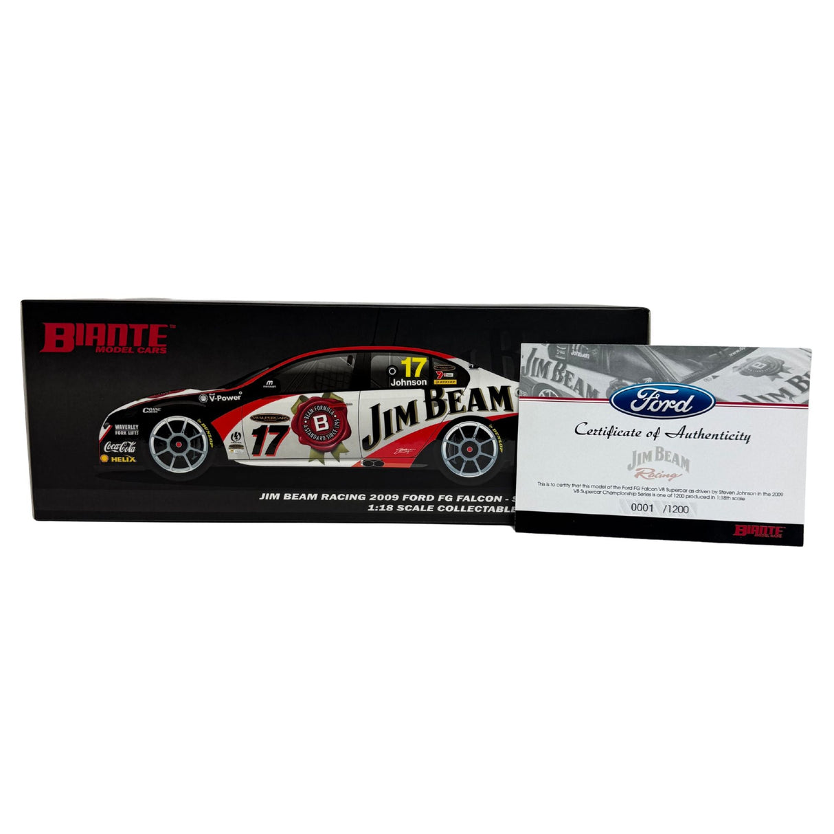 Certificate #1 - FORD FALCON FG JIM BEAM RACING 2009 V8 SUPERCAR CHAMPIONSHIP #17 STEVEN JOHNSON - 1:18 Scale Diecast Model Car