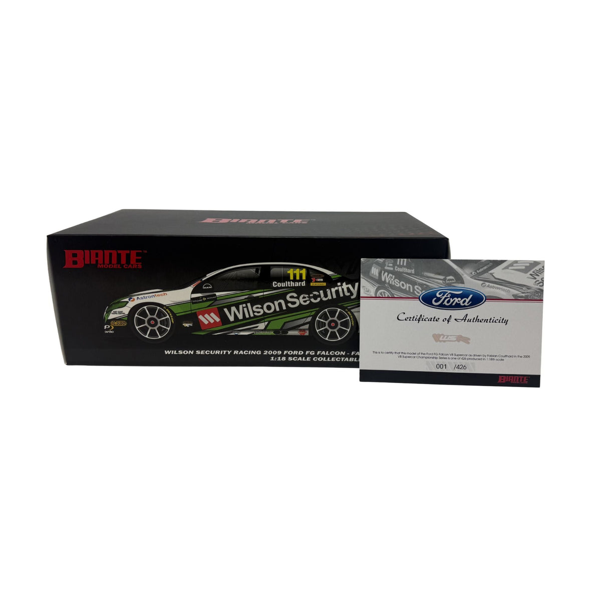 Certificate #1 - FORD FALCON FG V8 SUPERCAR - WILSON SECURITY RACING 2009 #111 COULTHARD  - 1:18 Scale Diecast Model Car