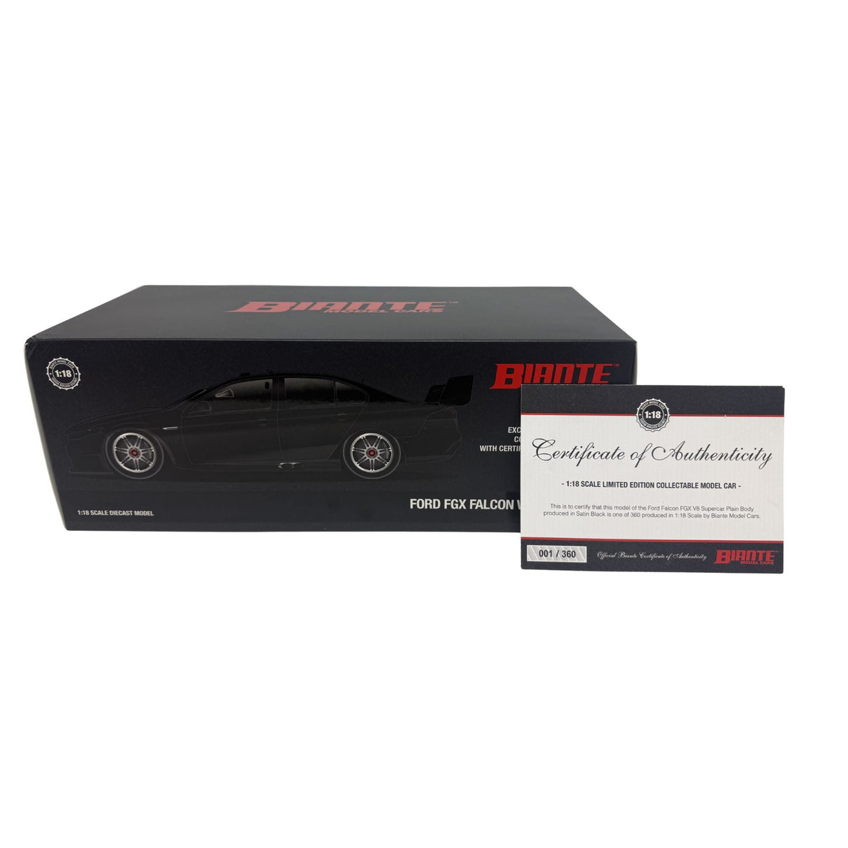 Certificate #1 - FORD FALCON FGX V8 SUPERCAR PLAIN BODY SATIN BLACK- 1:18 Scale Diecast Model Car