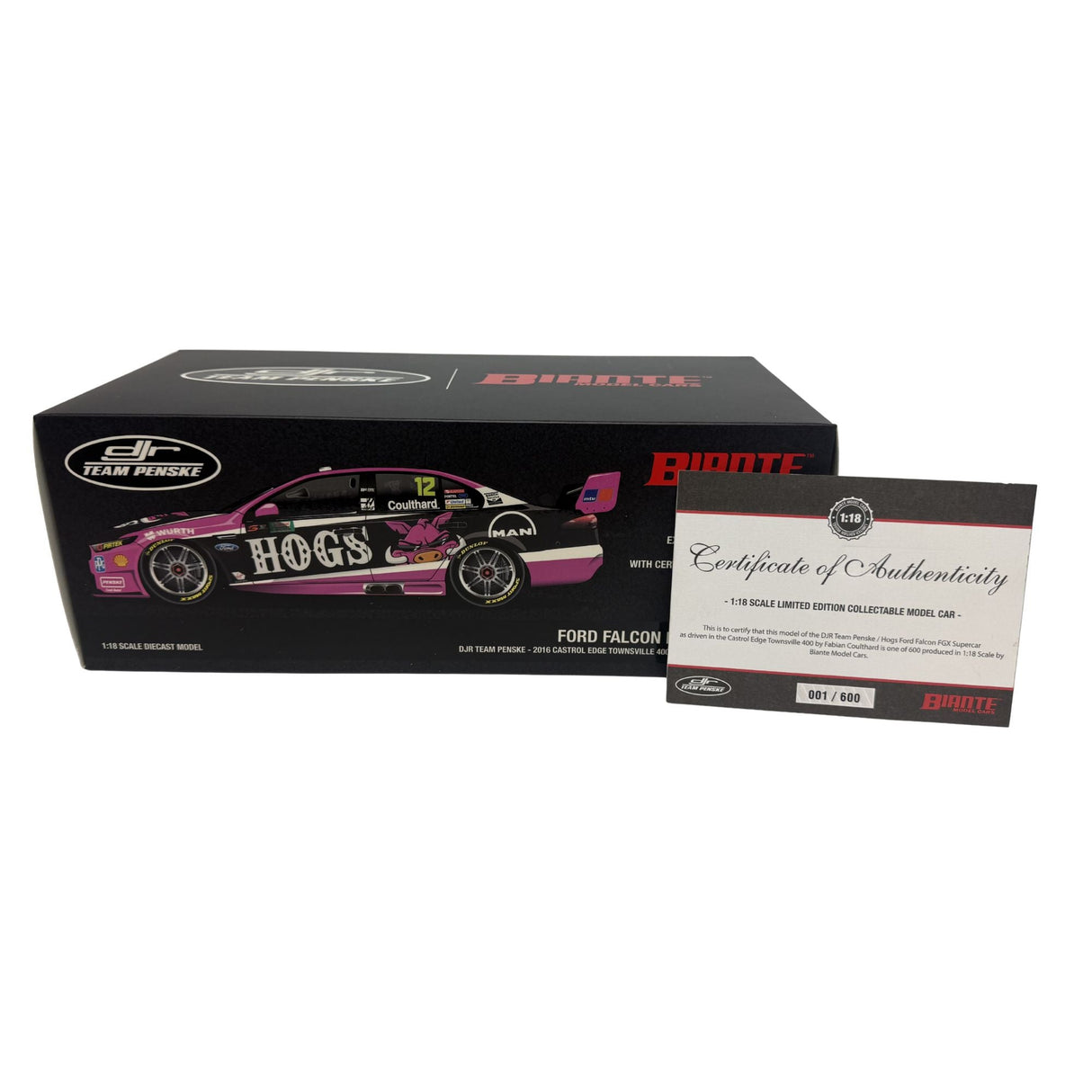 Certificate #1 - FORD FALCON FGX DJR TEAM PENSKE - HOGS 2016 CASTROL EDGE TOWNSVILLE 400 #12 COULTHARD - 1:18 Scale Diecast Model Car
