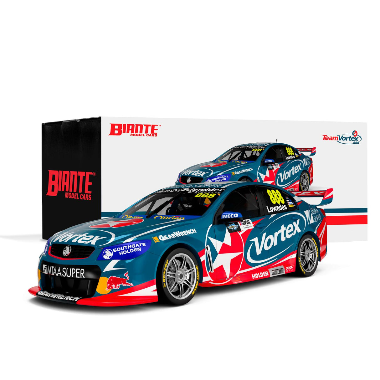 HOLDEN VF COMMODORE - TEAM VORTEX - CRAIG LOWNDES #888 - 2016 - CLIPSAL 500 - RACE 1 - RECORD BREAKING 251 ROUND STARTS - 1:18 Scale Diecast Model Car