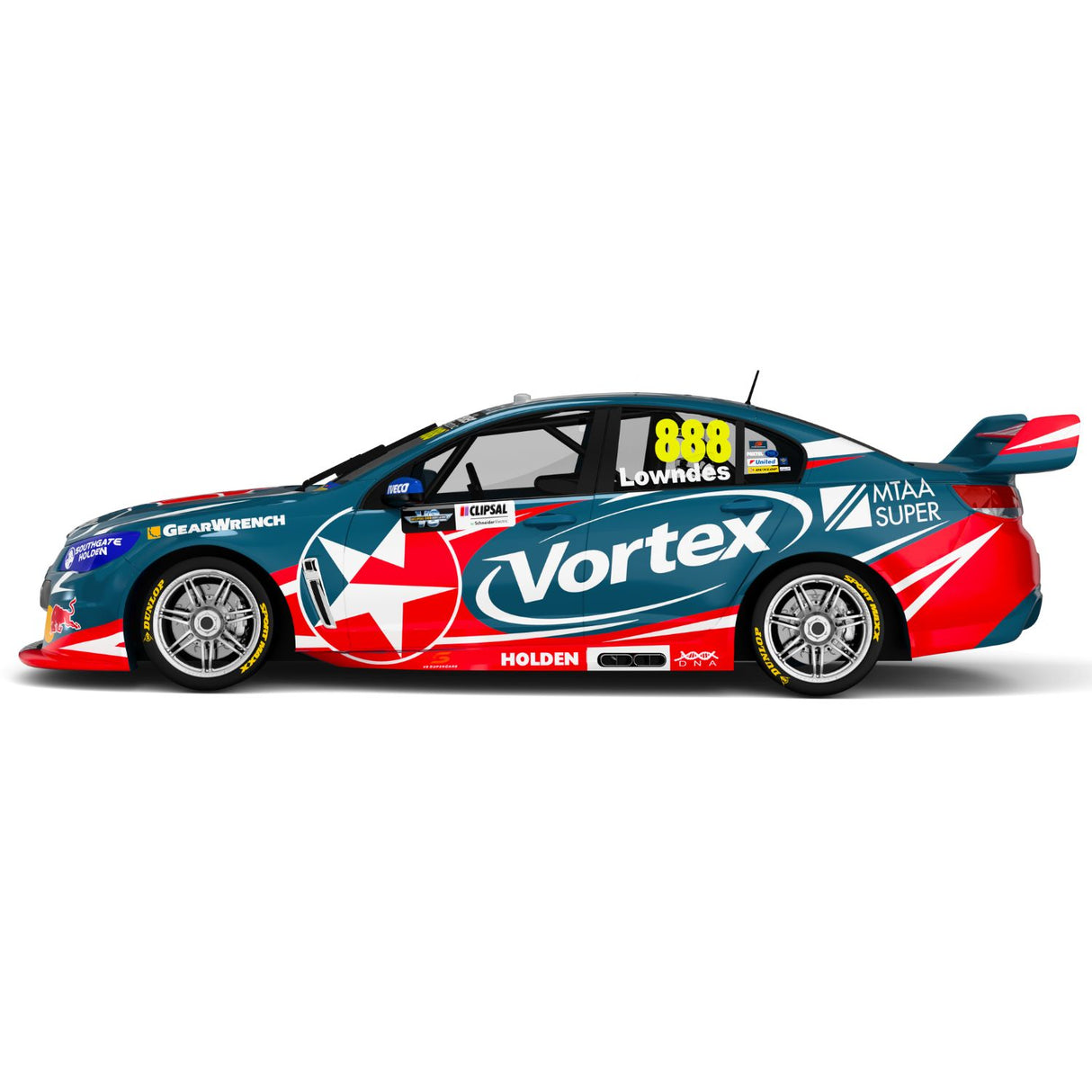 HOLDEN VF COMMODORE - TEAM VORTEX - CRAIG LOWNDES #888 - 2016 - CLIPSAL 500 - RACE 1 - RECORD BREAKING 251 ROUND STARTS - 1:43 Scale Diecast Model Car