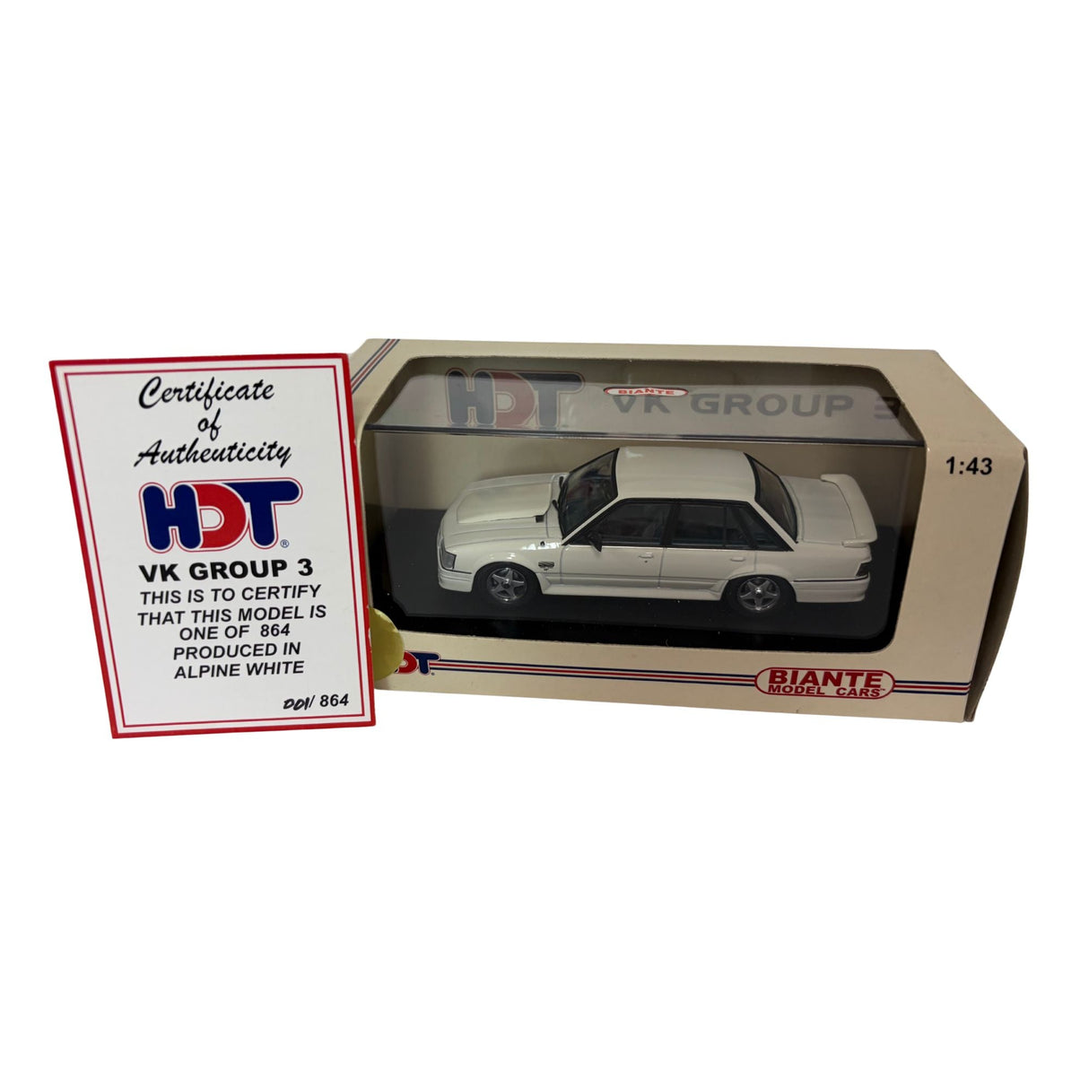 Certificate #1 - Holden HDT Commodore SS VK Group 3 - Alpine White - 1:43 Scale Diecast Model Car
