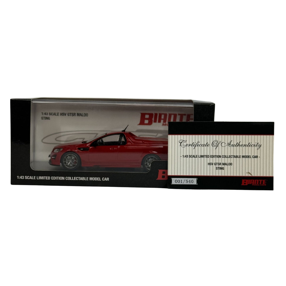 Certificate #1 - HOLDEN HSV GTSR MALOO STING RED - 1:43 Scale Diecast Model Car