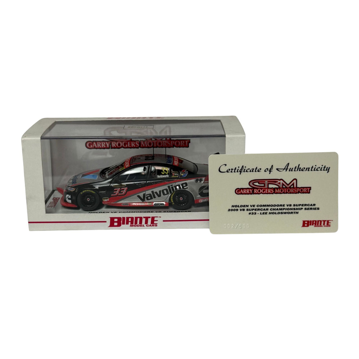 Certificate #2 - HOLDEN COMMODORE VE GRM 2009 #33 LEE HOLDSWORTH - 1:43 Scale Diecast Model Car