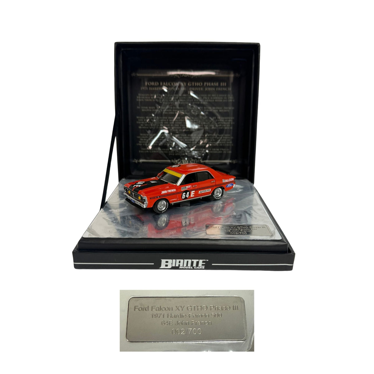 Certificate #2 - FORD FALCON XY GTHO PHASE III 1971 BATHURST 500 #64E JOHN FRENCH - 1:43 Scale Diecast Model Car
