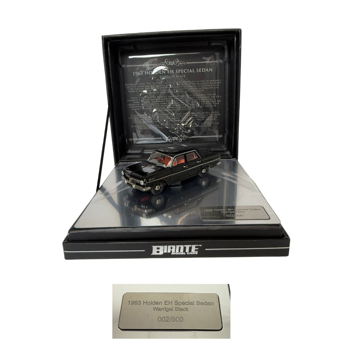 Certificate #2 - HOLDEN EH SPECIAL SEDAN 1963 WARRIGAL BLACK  - 1:43 Scale Diecast Model Car