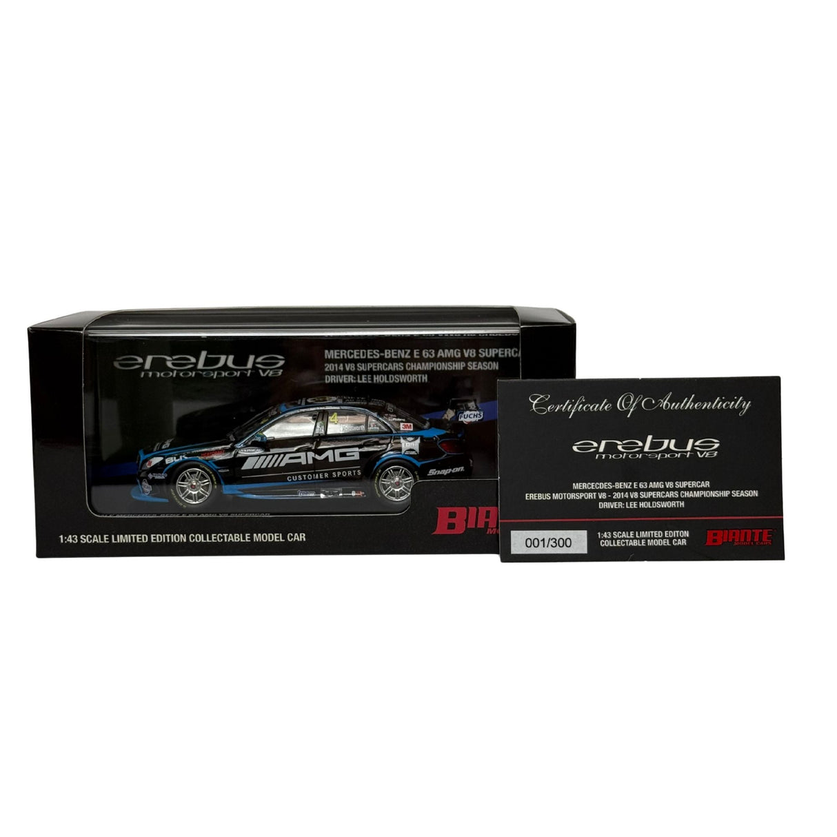 Certificate #1 - MERCEDES BENZ E 63 AMG EREBUS MOTORSPORT V8 2014 V8 SUPERCARS CHAMPIONSHIP SEASON #4 LEE HOLDSWORTH - 1:43 Scale Diecast Model Car