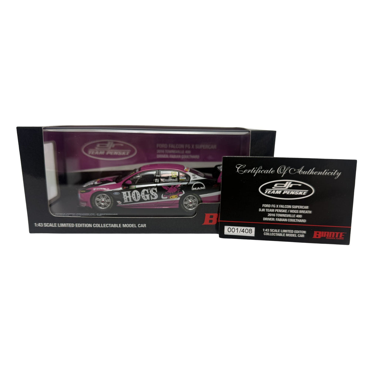 Certificate #1 - FORD FALCON FGX DJR TEAM PENSKE - HOGS 2016 CASTROL EDGE TOWNSVILLE 400 #12 COULTHARD - 1:18 Scale Diecast Model Car