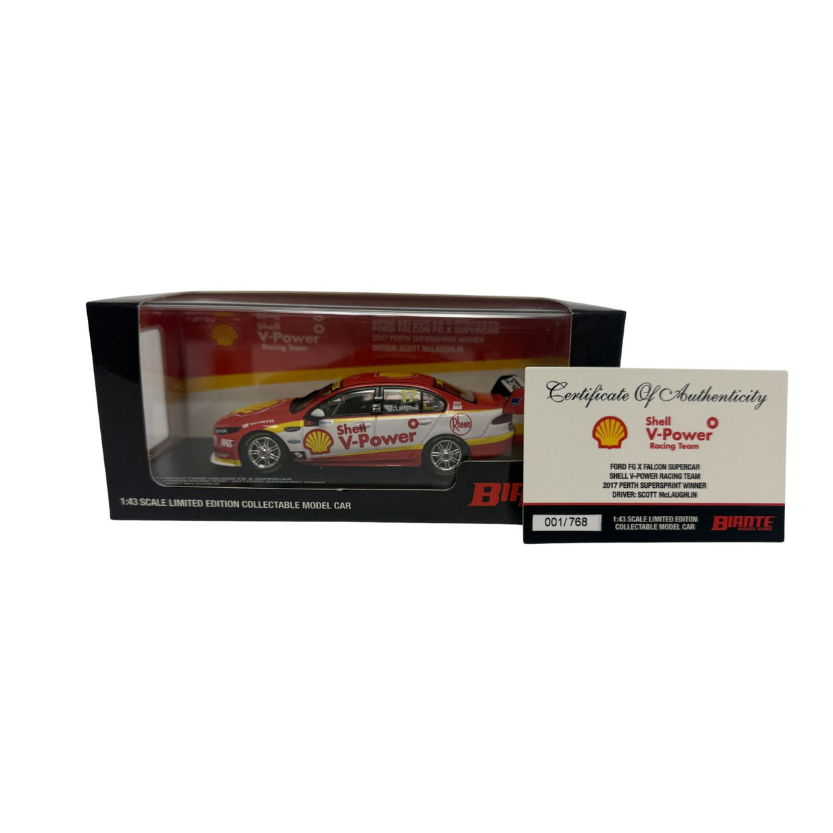 Certificate #1 - FORD FALCON FGX SHELL V POWER RACING TEAM 2017 PERTH SUPERSPRINT WINNER #17 SCOTT MCLAUGHLIN - 1:43 Scale Diecast Model Car