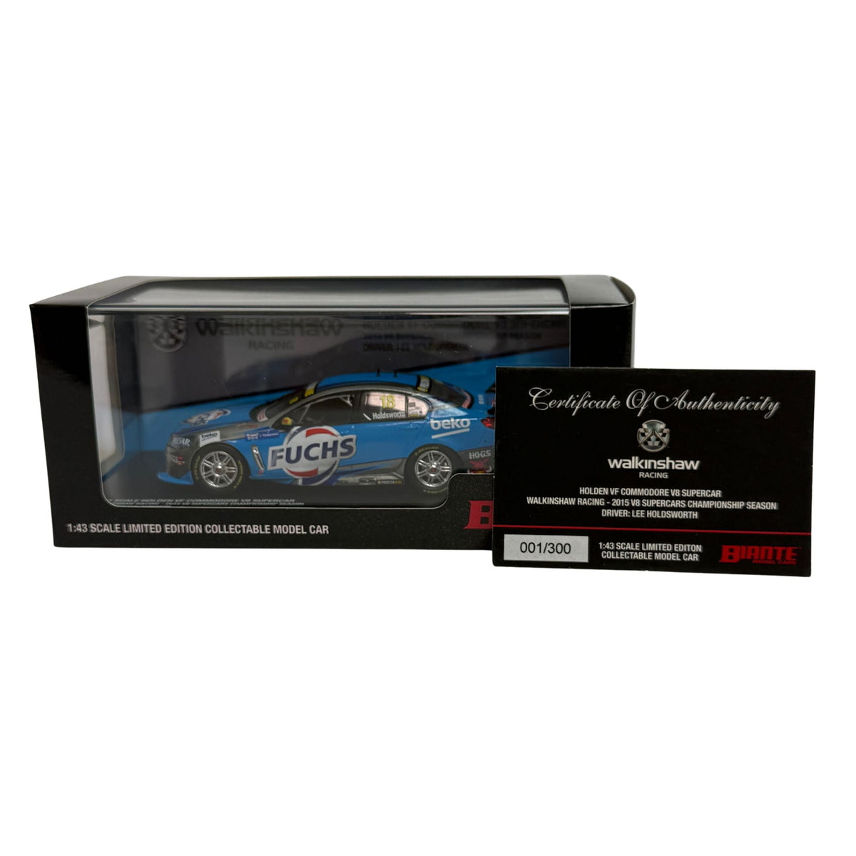 Certificate #1 - HOLDEN COMMODORE VF WALKINSHAW RACING  2015 V8SC CHAMPIONSHIP SEASON #18 LEE HOLDSWORTH - 1:43 Scale Diecast Model Car