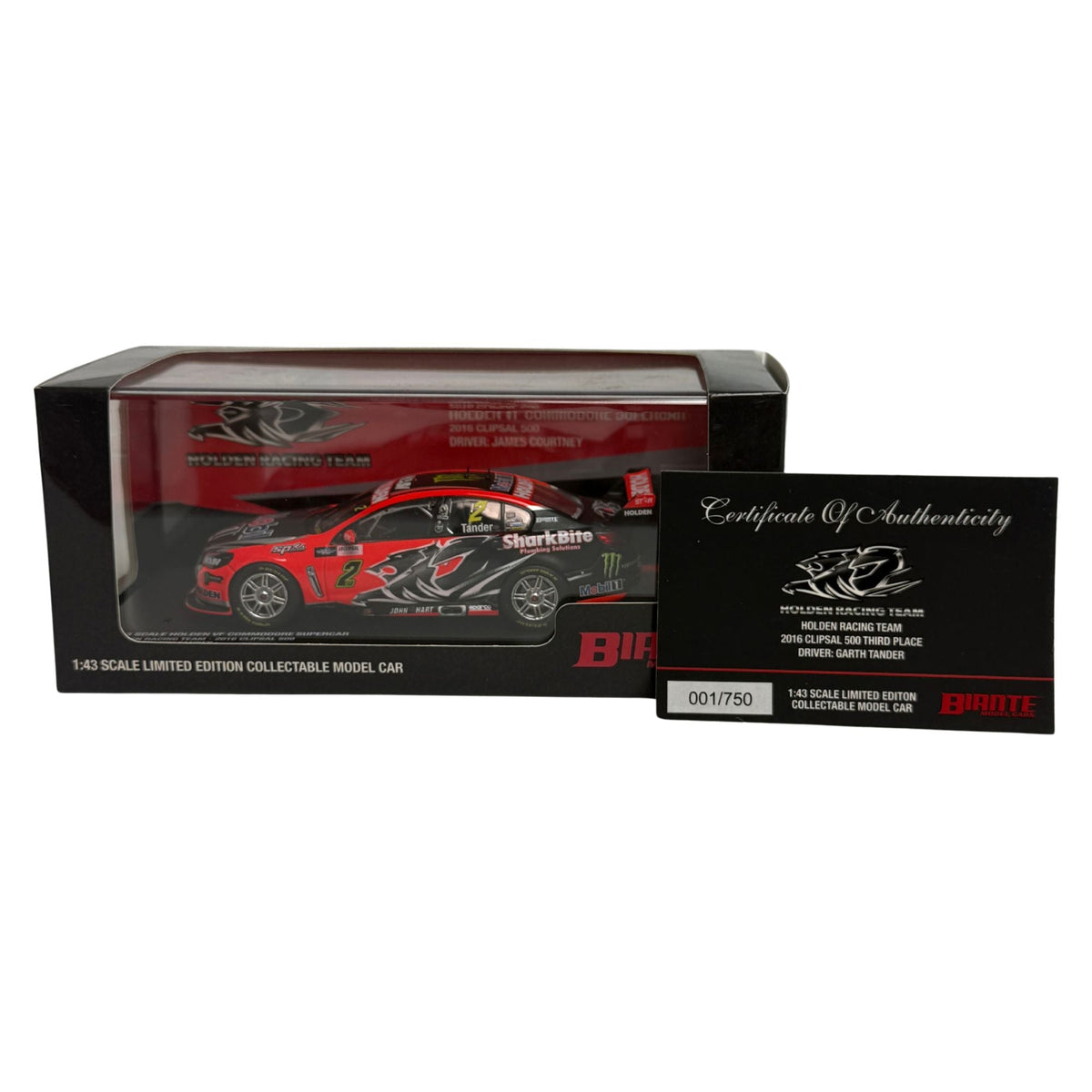 Certificate #1 - HOLDEN COMMODORE VF HOLDEN RACING TEAM 2016 CLIPSAL 500 #2 GARTH TANDER - 1:43 Scale Diecast Model Car