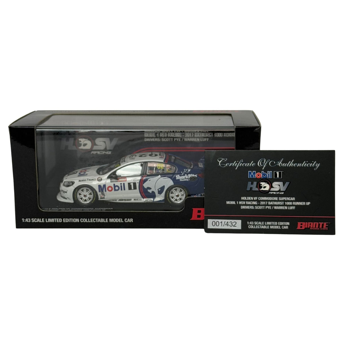Certificate #1 - HOLDEN COMMODORE VF MOBIL 1 HSV RACING 2017 BATHURST 1000 #02 LUFF/PYE  - 1:43 Scale Diecast Model Car