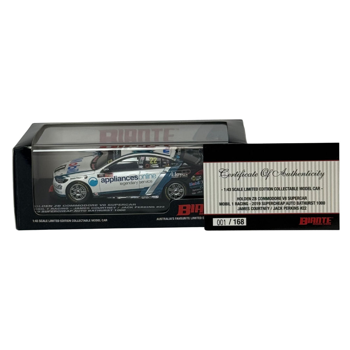Certificate #1 - HOLDEN COMMODORE ZB MOBIL 1 RACING 2019 BATHURST 1000 #22 COURTNEY/PERKINS - 1:43 Scale Diecast Model Car