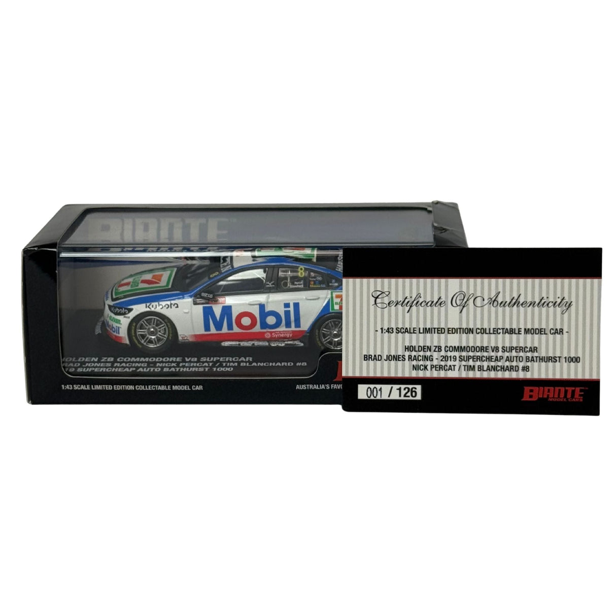 Certificate #1 - HOLDEN COMMODORE ZB BRAD JONES RACING 2019 BATHURST 1000 #8 PERCAT/BLANCHARD - 1:43 Scale Diecast Model Car