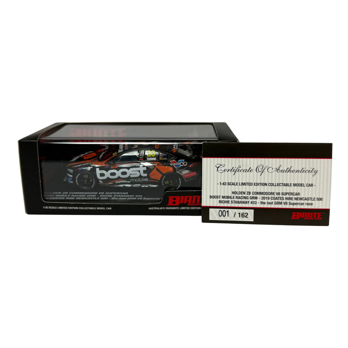 Certificate #1 - Holden ZB Commodore Supercar - 2019 Newcastle 500 - #33 Richie Stanaway - 1:43 Model Car