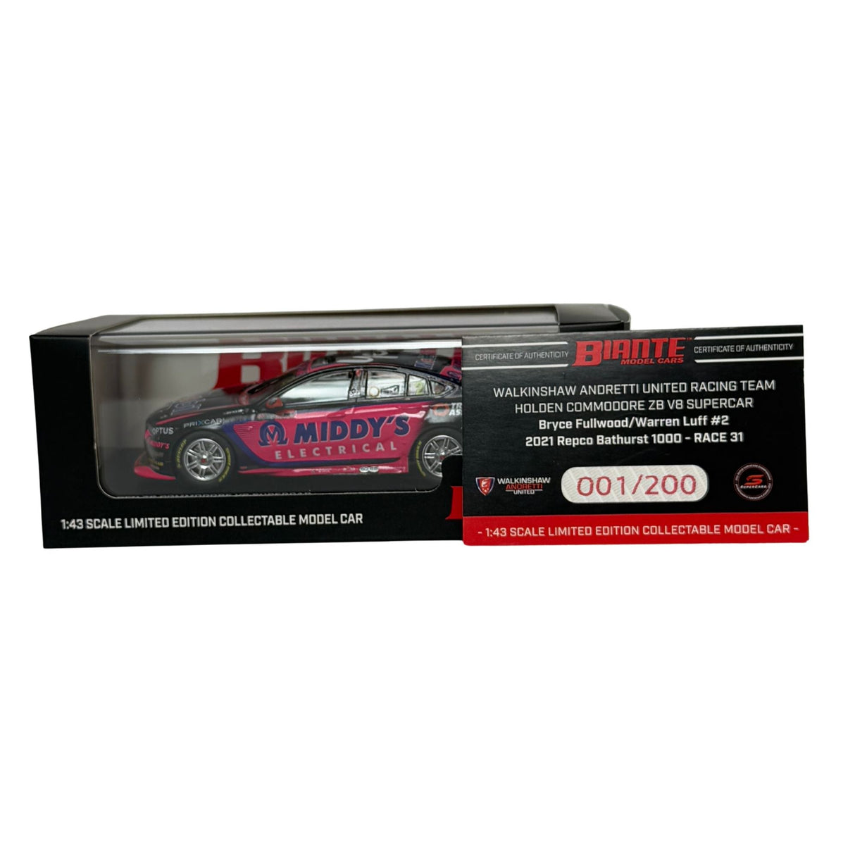 Certificate #1 - HOLDEN COMMODORE ZB WAUR 2021 BATHURST 1000 #2 FULLWOOD/LUFF - 1:43 Scale Diecast Model Car