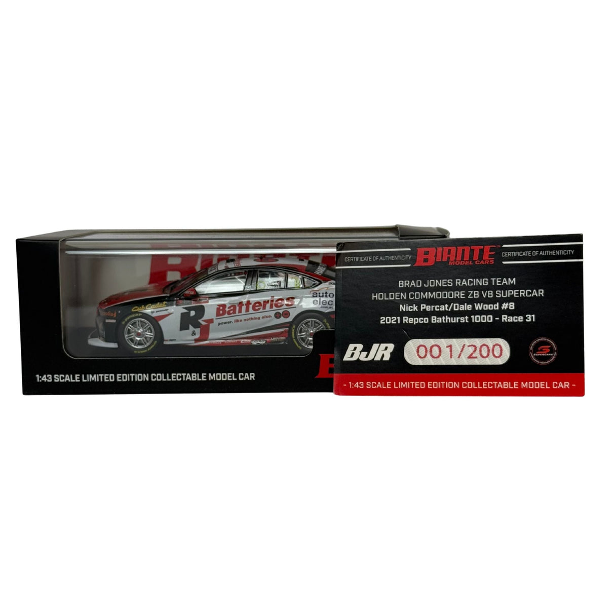 Certificate #1 - HOLDEN COMMODORE ZB BJR 2021 BATHURST 1000 #8 PERCAT/WOOD - 1:43 Scale Diecast Model Car