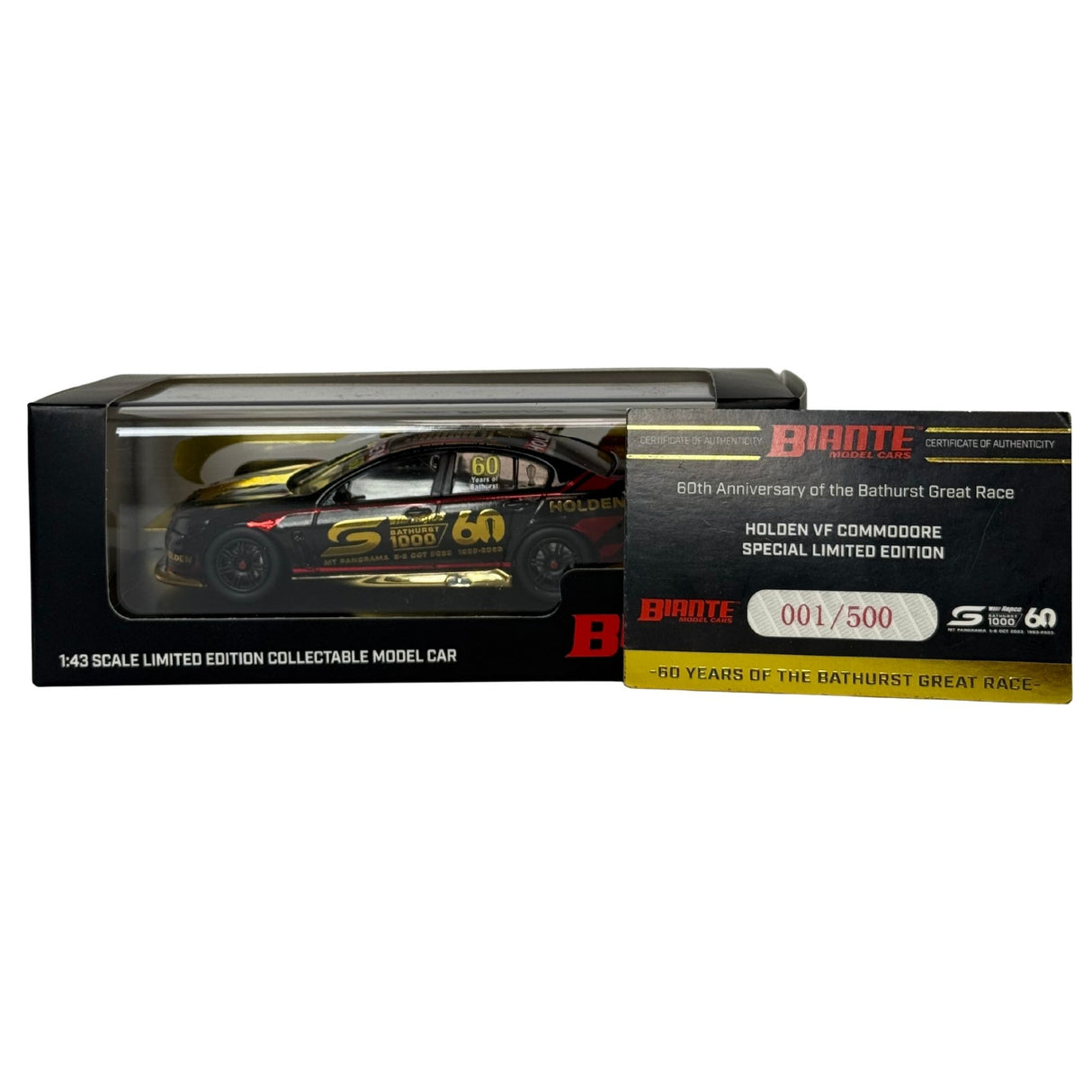Certificate #1 - 2023 BATHURST 1000 - HOLDEN COMMODORE VF V8 SUPERCAR - 60th ANNIVERSARY OF THE BATHURST GREAT RACE - SPECIAL LIMITED EDITION - 1:43 Scale Diecast Model Car