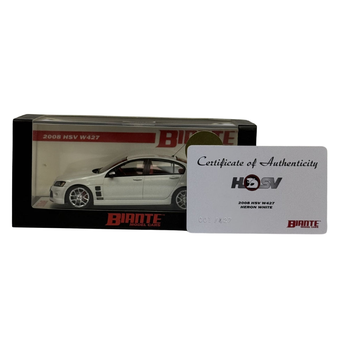 Certificate #1 - HOLDEN HSV W427 2008 HERON WHITE - 1:43 Scale Diecast Model Car