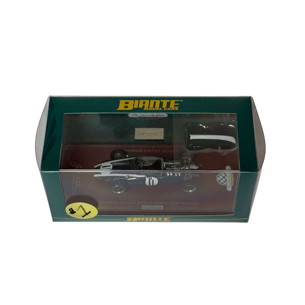 Certificate #1 - COOPER T53 1960 F1 WORLD CHAMPIONSHIP WINNER PORTUGAL GP SIR JACK BRABHAM - 1:43 Scale Resin Model Car