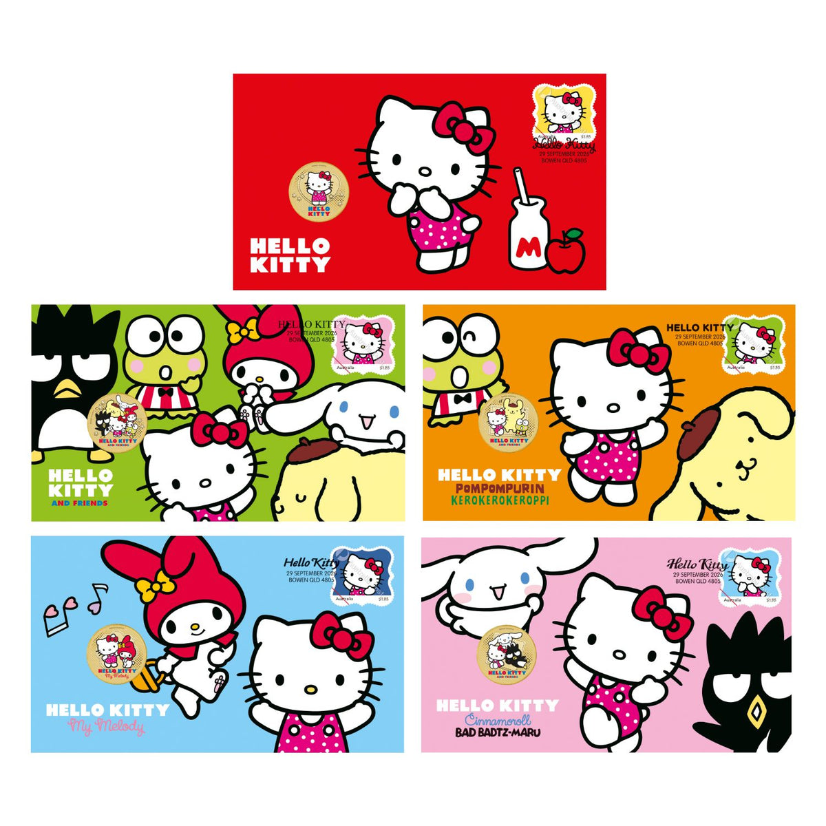 Hello Kitty & Friends 2026 $1 Stamp & Coin Cover Bundle of Five