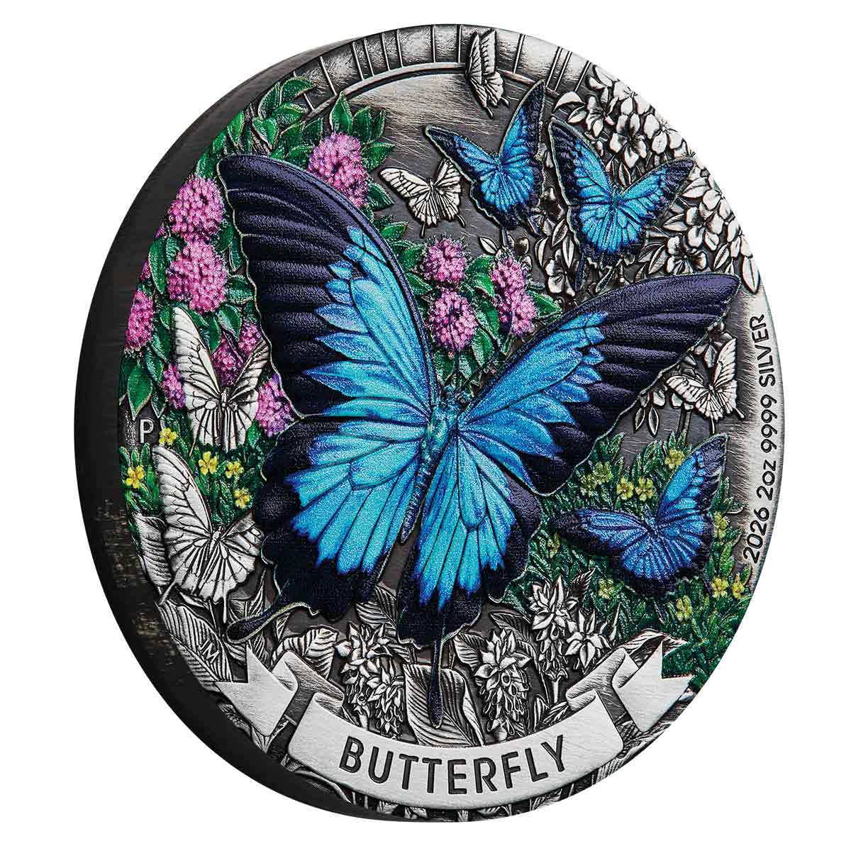 Australia Butterfly 2026 $2 Colour 2oz Silver Antique Coin