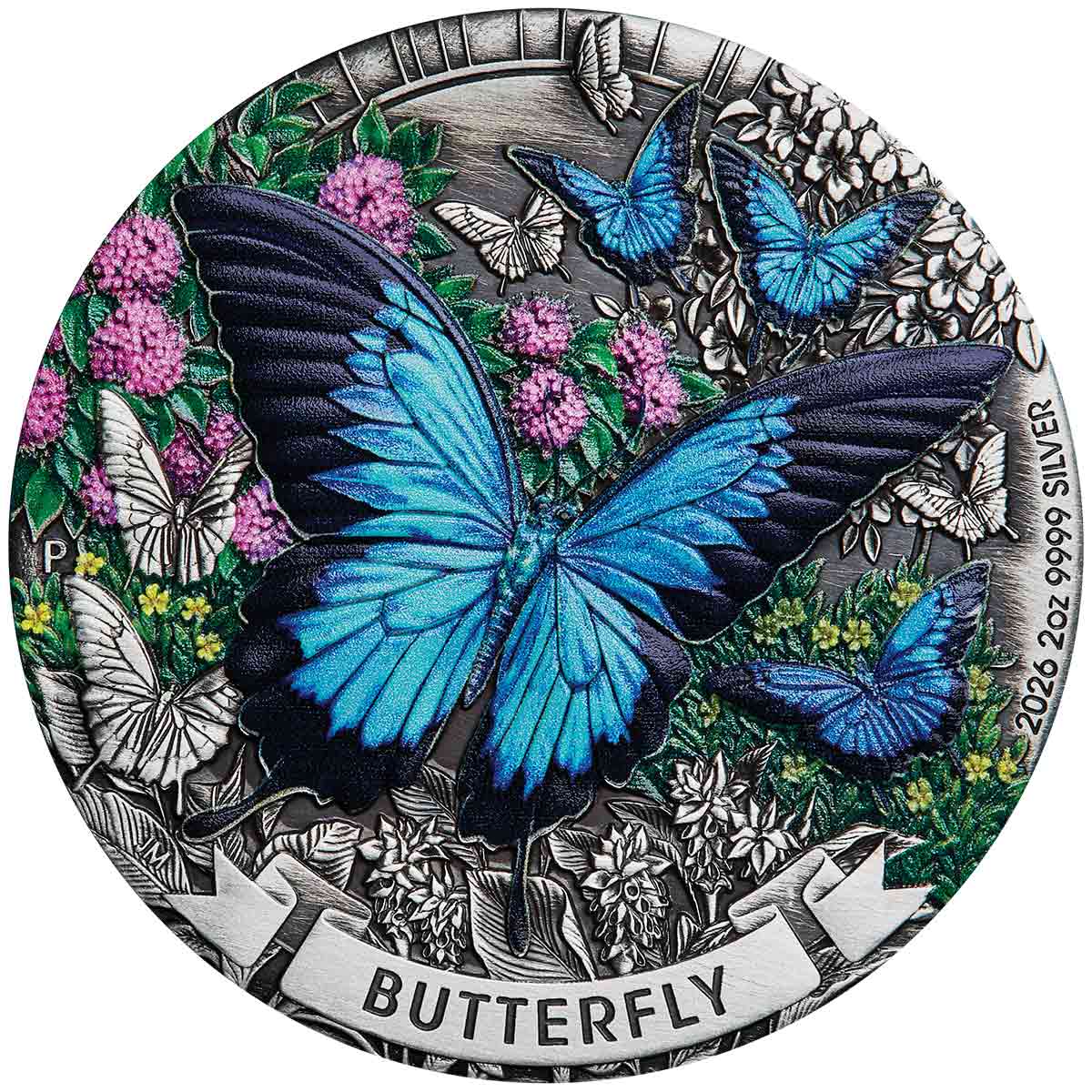 Australia Butterfly 2026 $2 Colour 2oz Silver Antique Coin