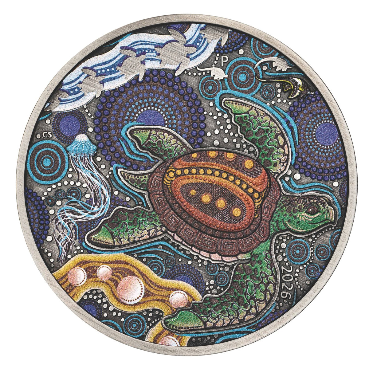 Australia Turtle Yaunati 2026 $2 Colour 2oz Silver Antique Coin