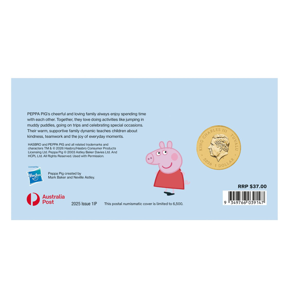 Peppa Pig 2026 $1 Stamp & Coin Cover