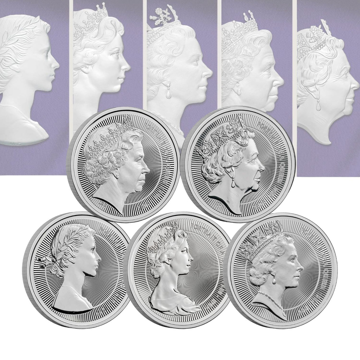 Great Britain Portraits of Queen Elizabeth II 2026 £5 Cupro-Nickel Brilliant Uncirculated 5-Coin Bundle