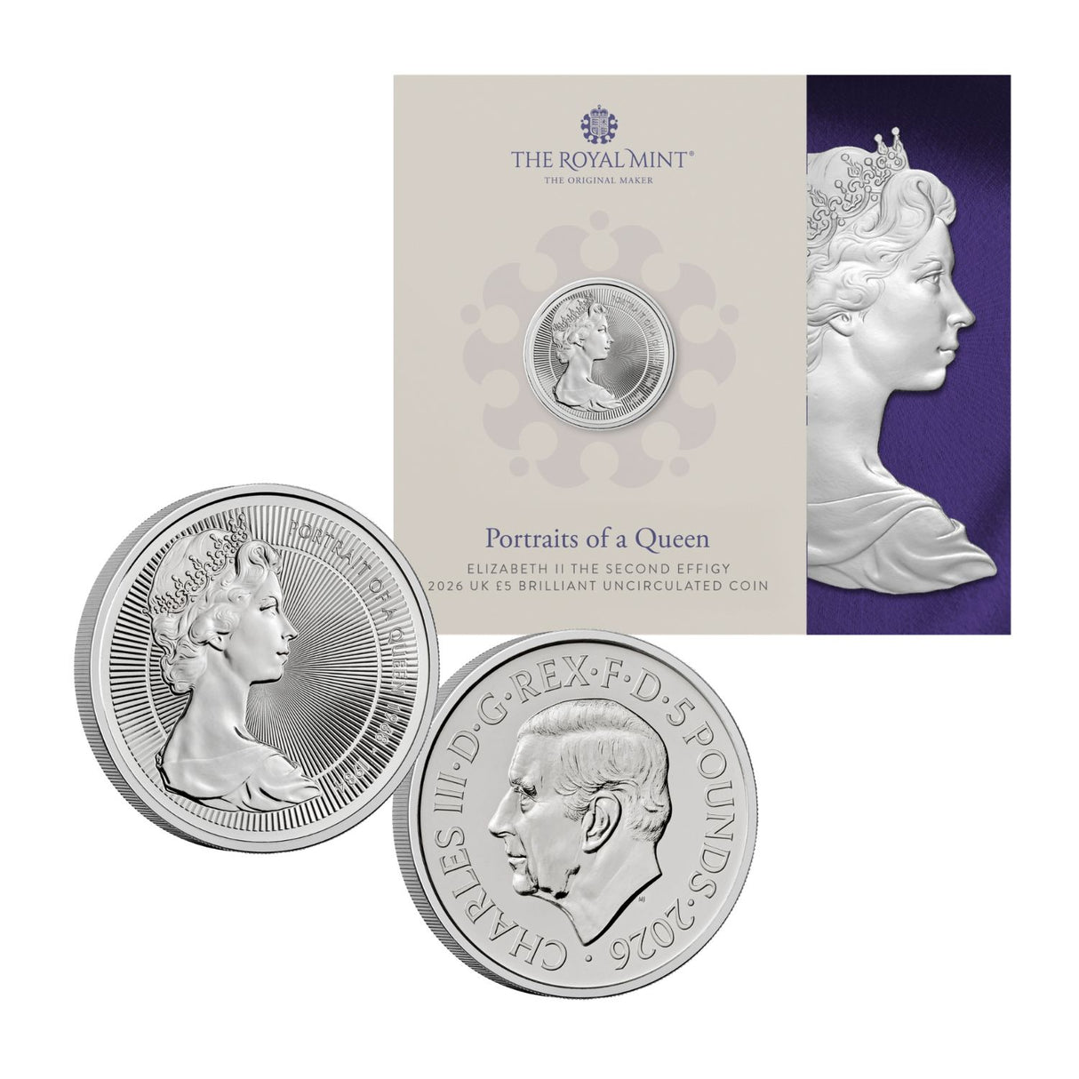 Great Britain Portraits of Queen Elizabeth II 2026 £5 Cupro-Nickel Brilliant Uncirculated 5-Coin Bundle