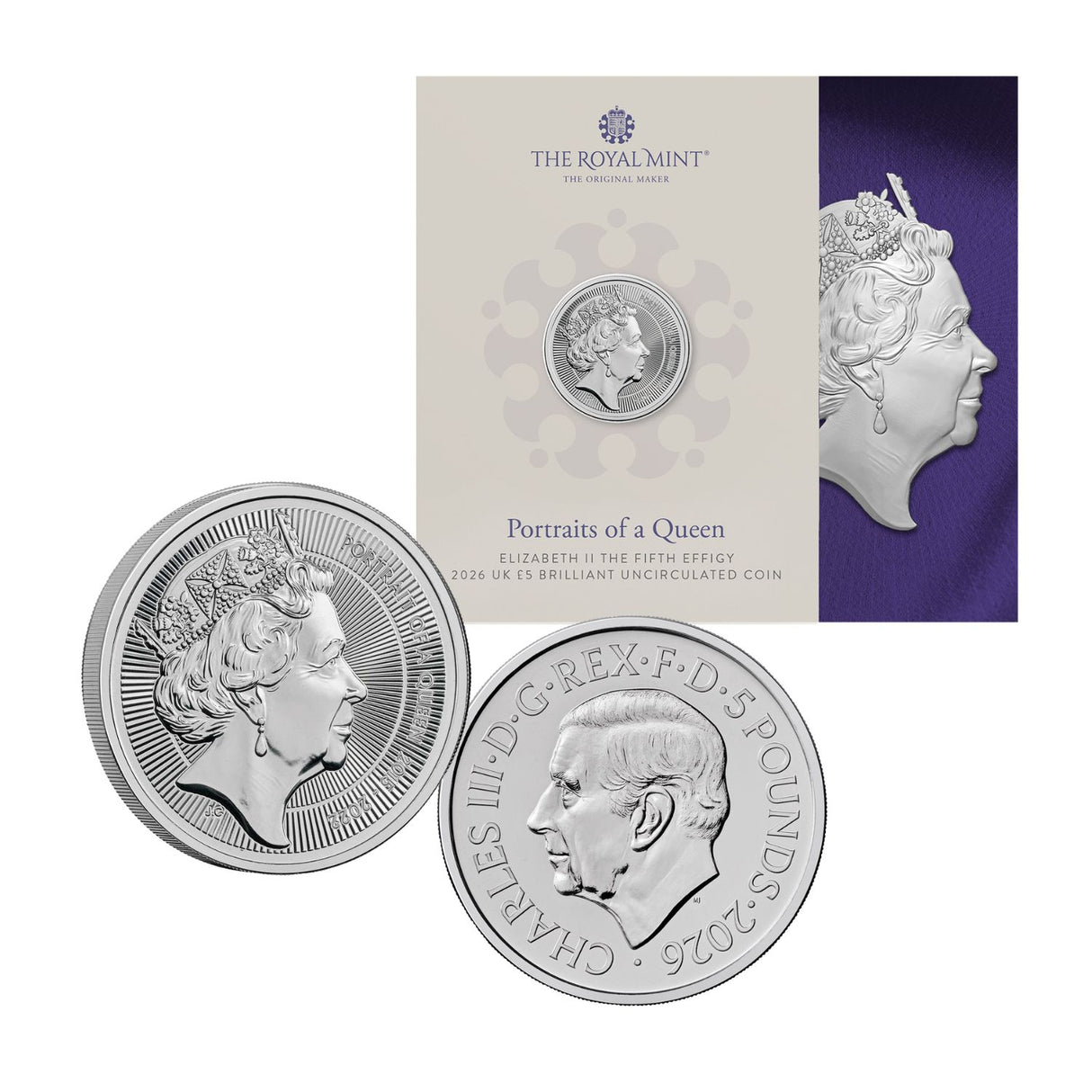Great Britain Portraits of Queen Elizabeth II 2026 £5 Cupro-Nickel Brilliant Uncirculated 5-Coin Bundle