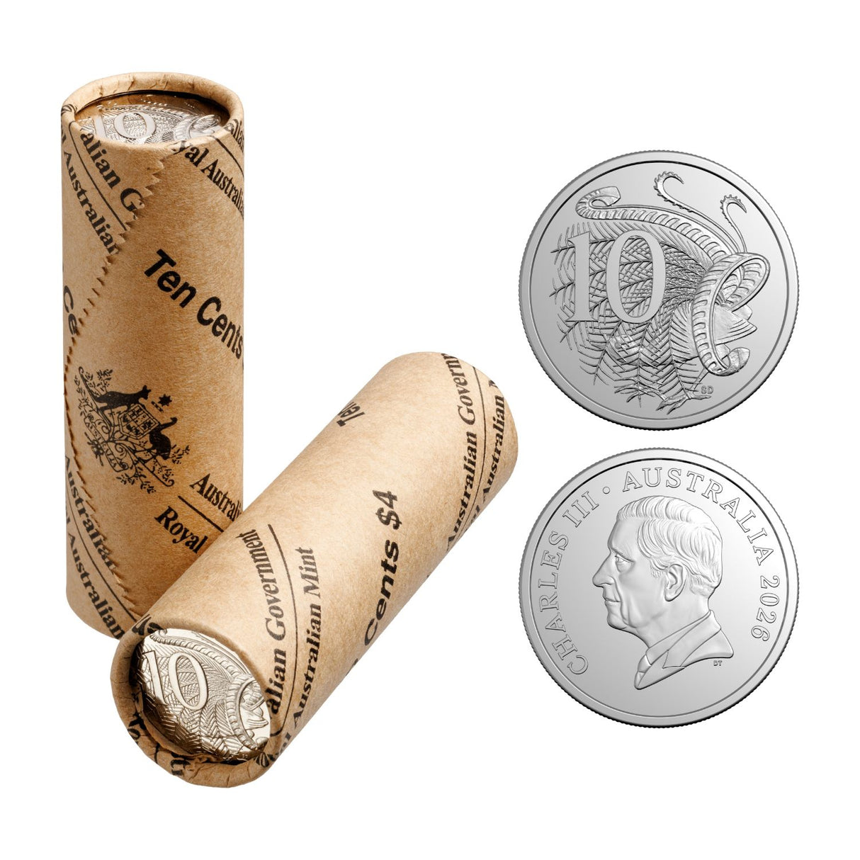 Australia Charles III 2026 10c Cupro-Nickel Uncirculated 40-Coin Heads/Heads or Tails/Tails RAM Mint Roll
