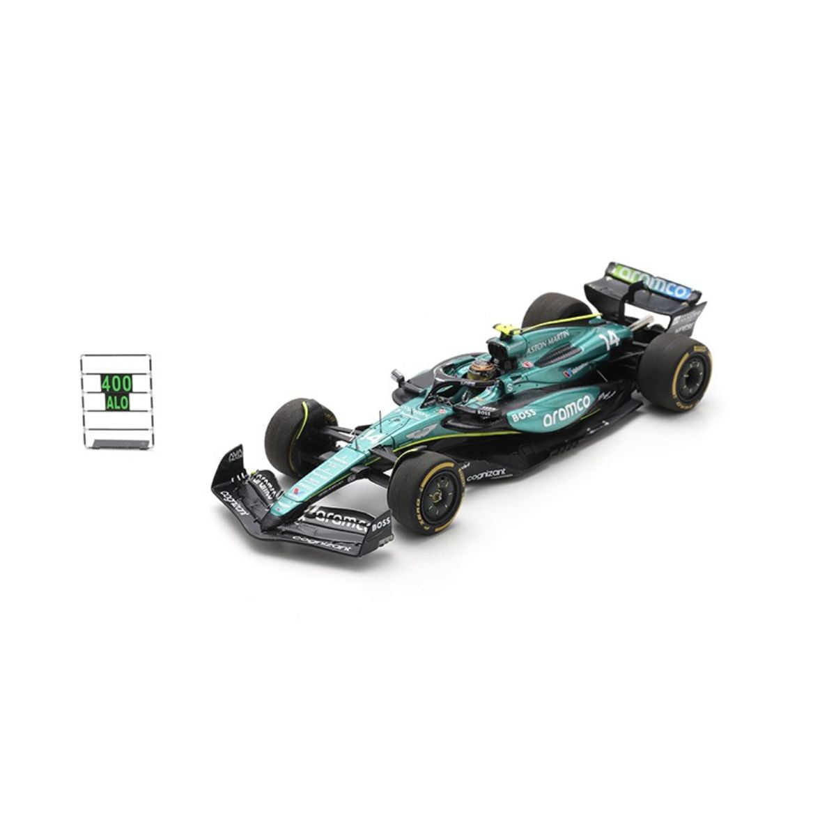 Aston Martin AMR24 Aston Martin Aramco F1 Team No.14 Mexican GP 2024  - Fernando Alonso - Pit board & Special base plate - 1:43 Scale Resin Model Car