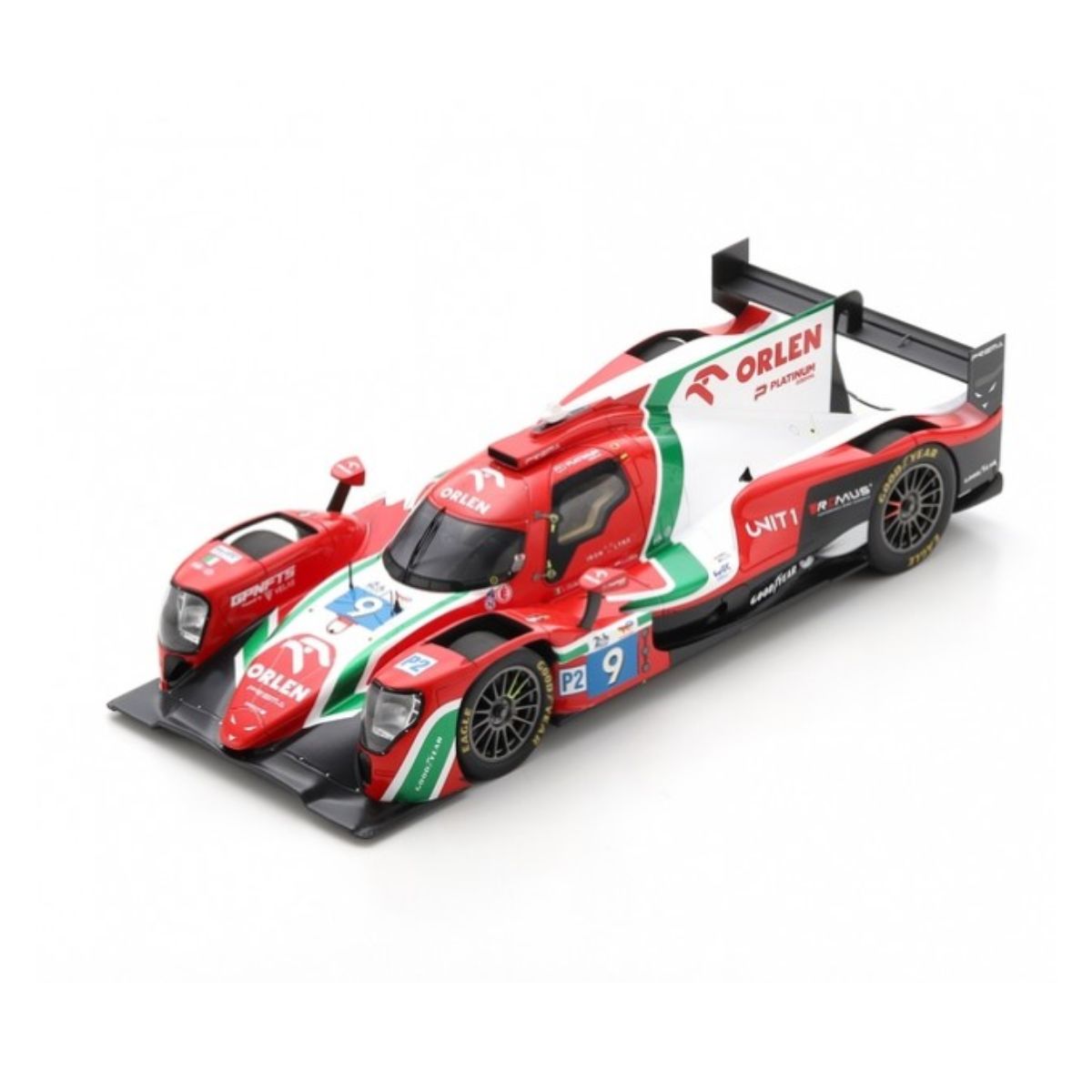 Oreca 07 - Gibson No.9 PREMA ORLEN Team - 2nd LMP2 class 24H Le Mans 2022 - R. Kubica - L. DelÃ©traz - L. Colombo.  With Acrylic Cover - 1:18 Scale Resin Model Car