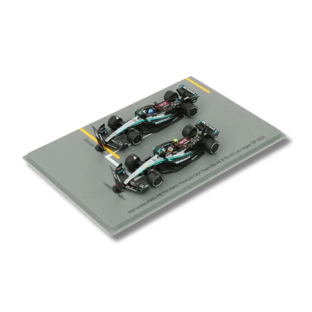 Mercedes-AMG PETRONAS Formula One Team No.44 & No.63 Las Vegas GP 2024  - George Russell & Lewis Hamilton - 1:64 Scale Resin Model Car