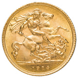 George V 1914S Gold Half Sovereign about Uncirculated