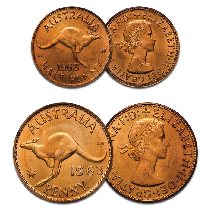Australia Elizabeth II Perth Mint 1963 Halfpenny & Penny Proof Pair FDC