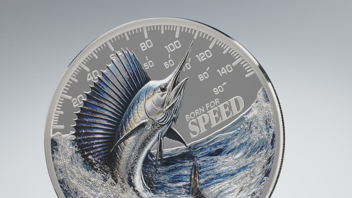Born for Speed Sailfish 2027 $5 Ultra High Relief Colour 1oz Silver Proof Coin