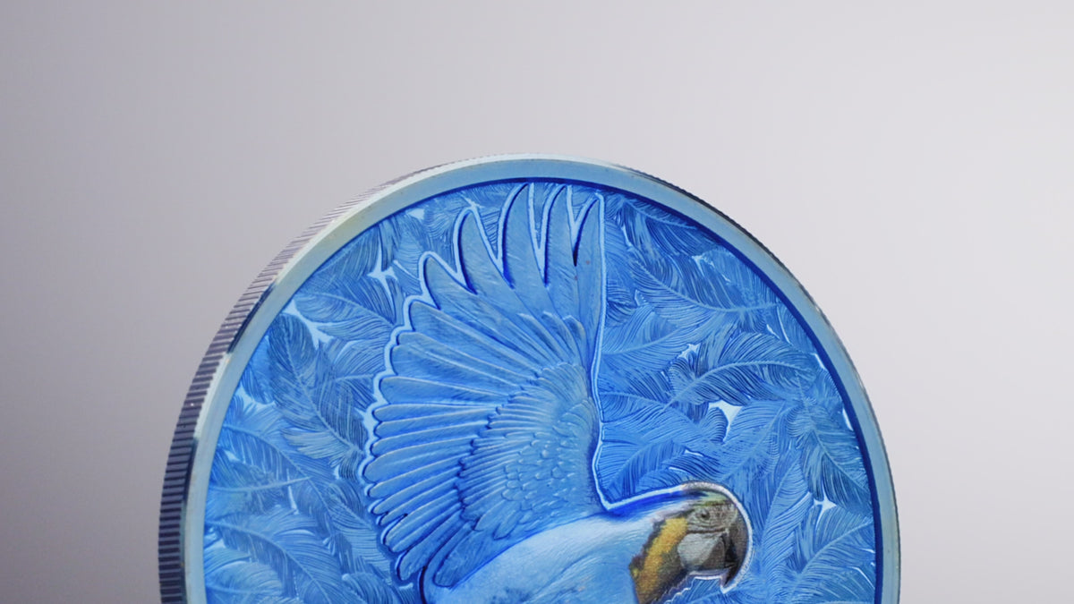 Spectrum Parrot 2026 $5 Ultra High Relief Prisma-plated 1oz Silver Proof Coin