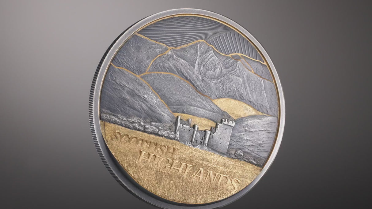 Golden Landscapes Scottish Highlands 2026 $10 Ultra High Relief Gold-plated 2oz Silver Antique Coin