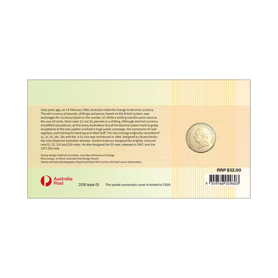 Australia Decimal Currency 60th Anniversary 2026 $1 Stamp & Coin Cover